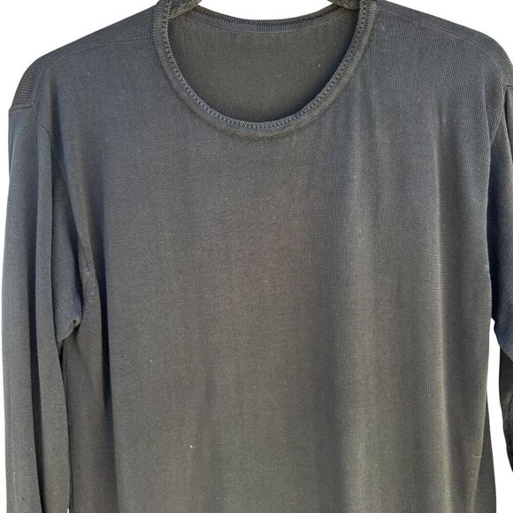 Womens Black Long-Sleeve Knit Crewneck Long Sleeve Minimalist Shirt Blouse Top - Picture 3 of 7